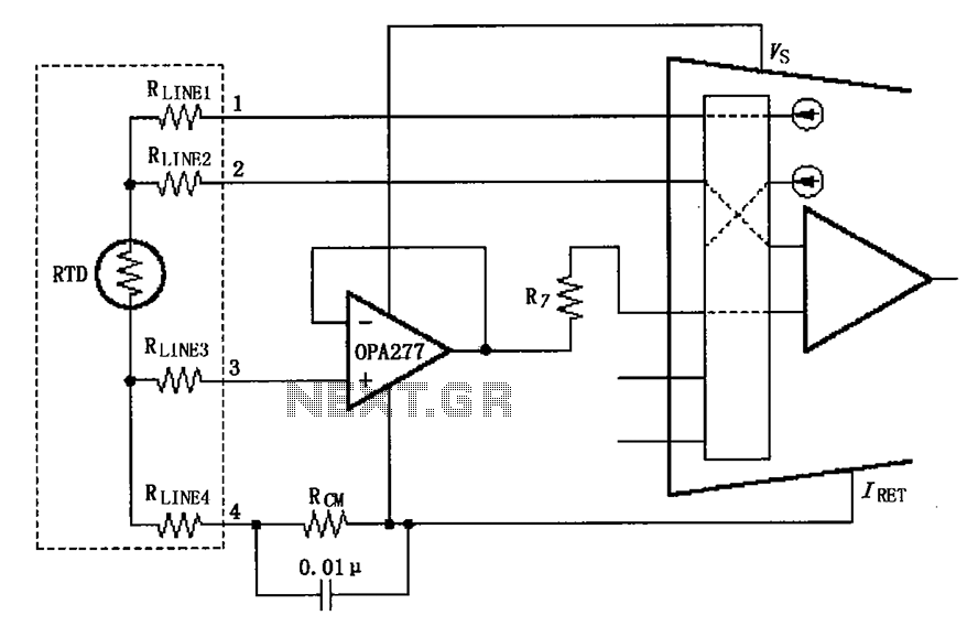 XTR108 circuit diagram of a four-wire RTD connection – Circuit Schematic