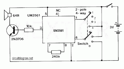 um3561 based 4 sound effect generator – Circuit Schematic