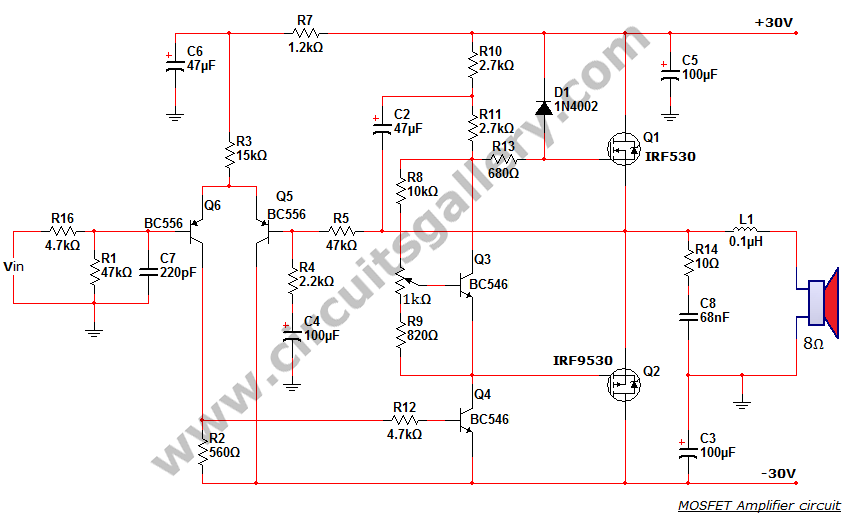 50 watt power MOSFET amplifier circuit diagram circuit