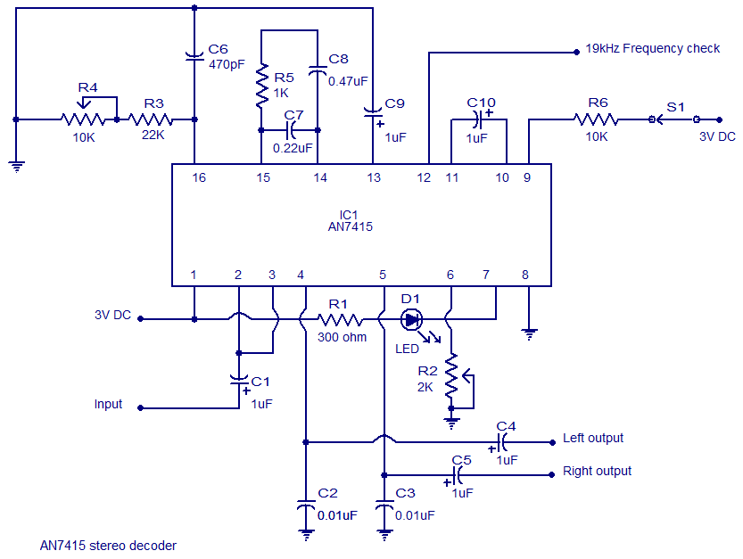 FM Stereo Demodulator by using AN7415 – Circuit Schematic