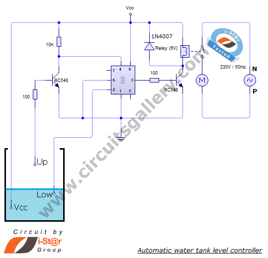 Automatic water tank level controller motor driver circuit