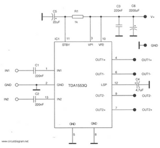 2 x 22W-BTL Car Audio Amplifier DA1553CQ Schematic Diagram – Circuit Schematic