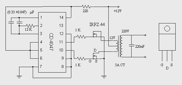 dc to ac inverter with ic cd4047 circuit