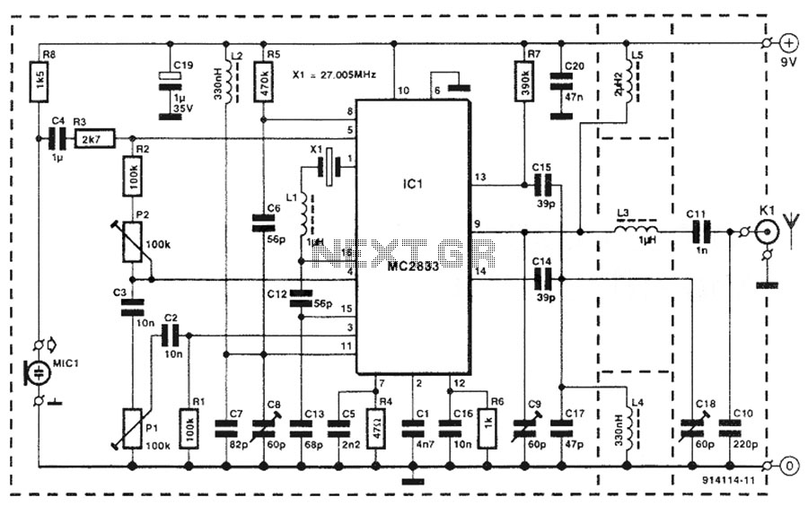 FM narrow band transmitter 27mhz – Circuit Schematic