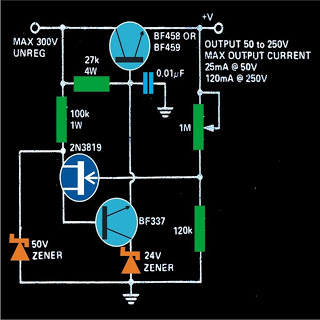 variable 0 to 300 volts regulated power circuit