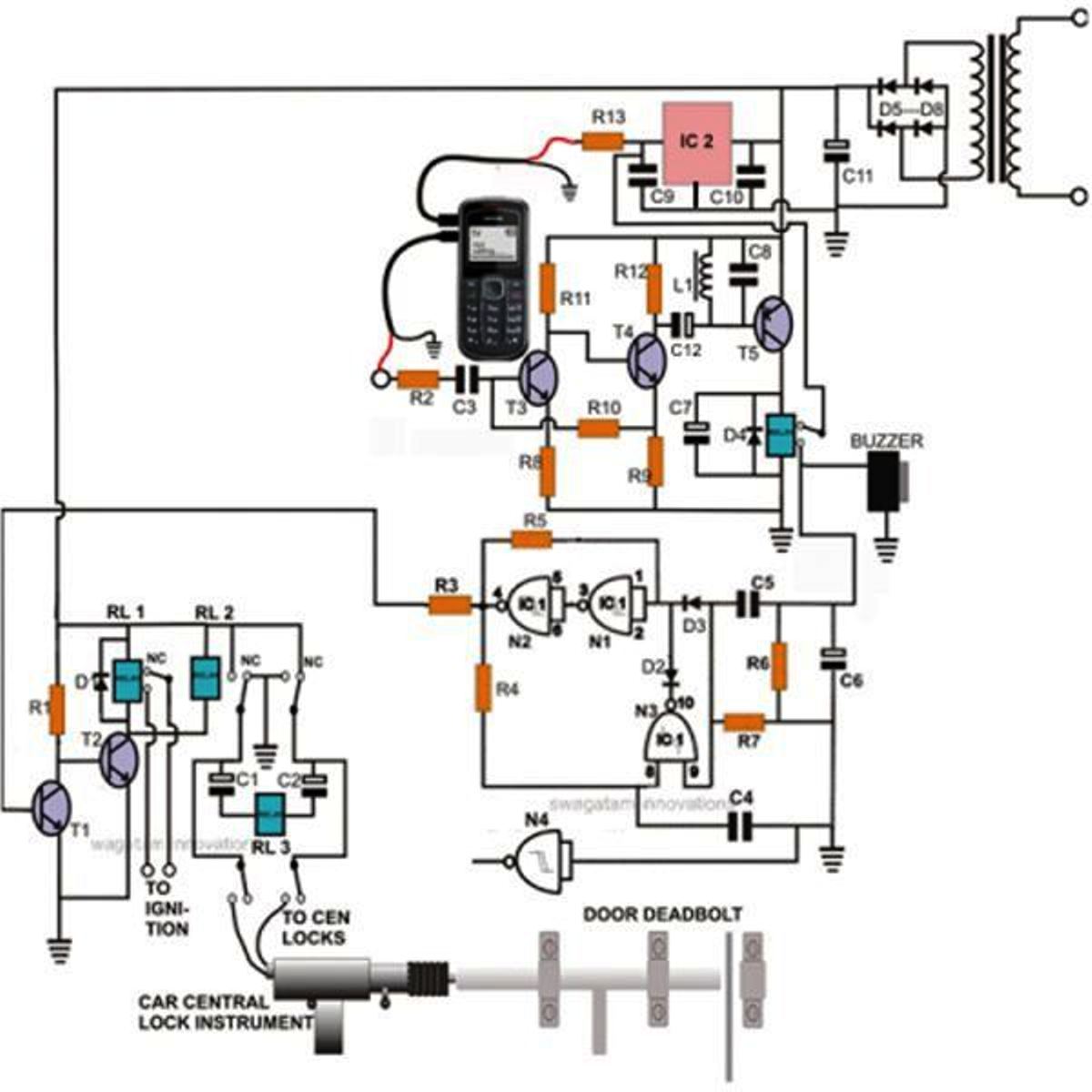 how to build cell phone controlled door – Circuit Schematic