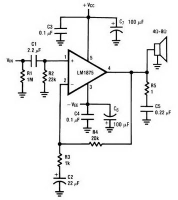 LM1875 20 Watt Audio Power Amplifier – Circuit Schematic