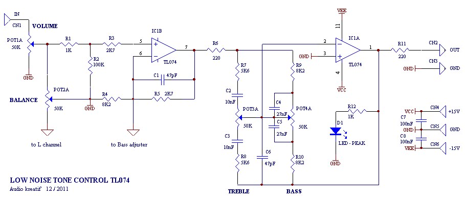 Tone control low noise circuit Schematic Diagram circuit
