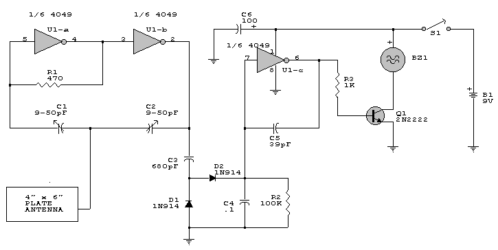 Simple Proximity Detector & Alarm Circuit – Circuit Schematic