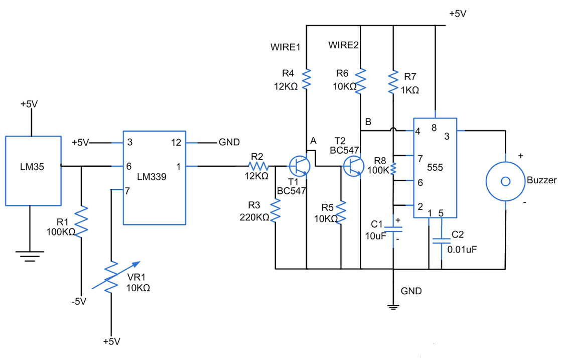 fire alarm circuit with temperature – Circuit Schematic