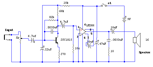 signal tracer using lm386 amplifier chip – Circuit Schematic