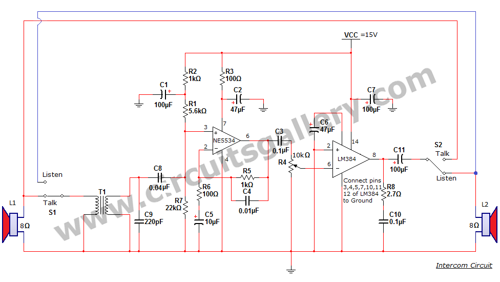 Simple Two Way Communication Intercom Circuit Schematic diagram circuit