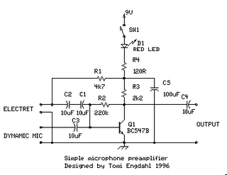 simple microphone preamplifier circuit