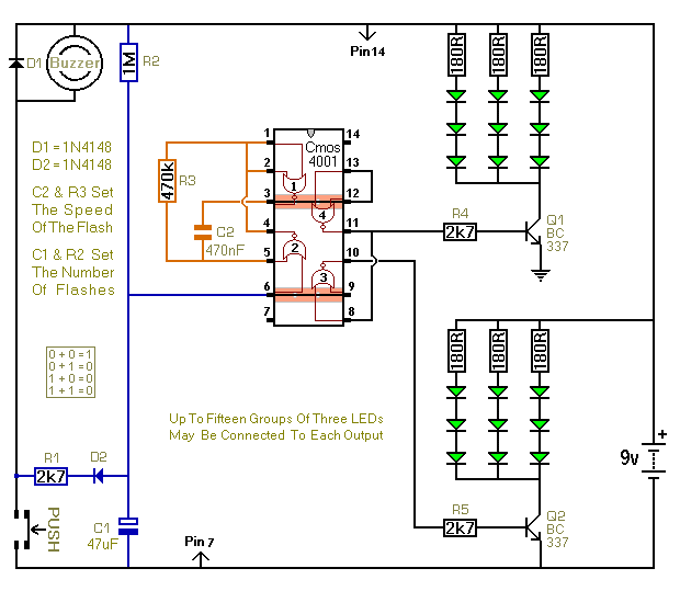 Three Flashing LED Doorbells For The Hearing Impaired circuit