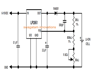 Li Ion Battery Charger Circuit Using IC LP2951 circuit