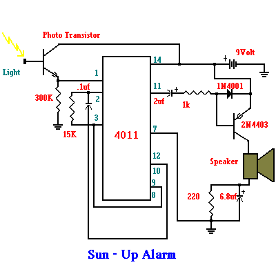 sun up alarm schematics circuit