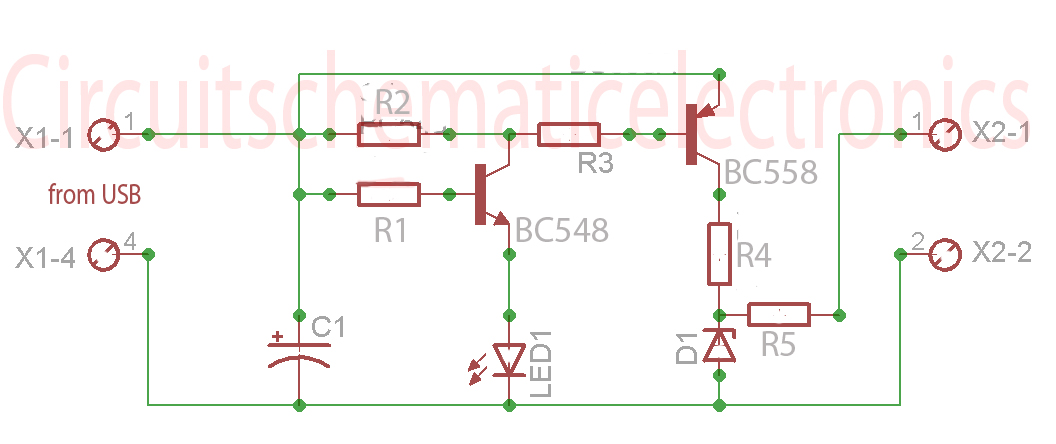 USB to phone battery charger circuit Schematic Diagram circuit