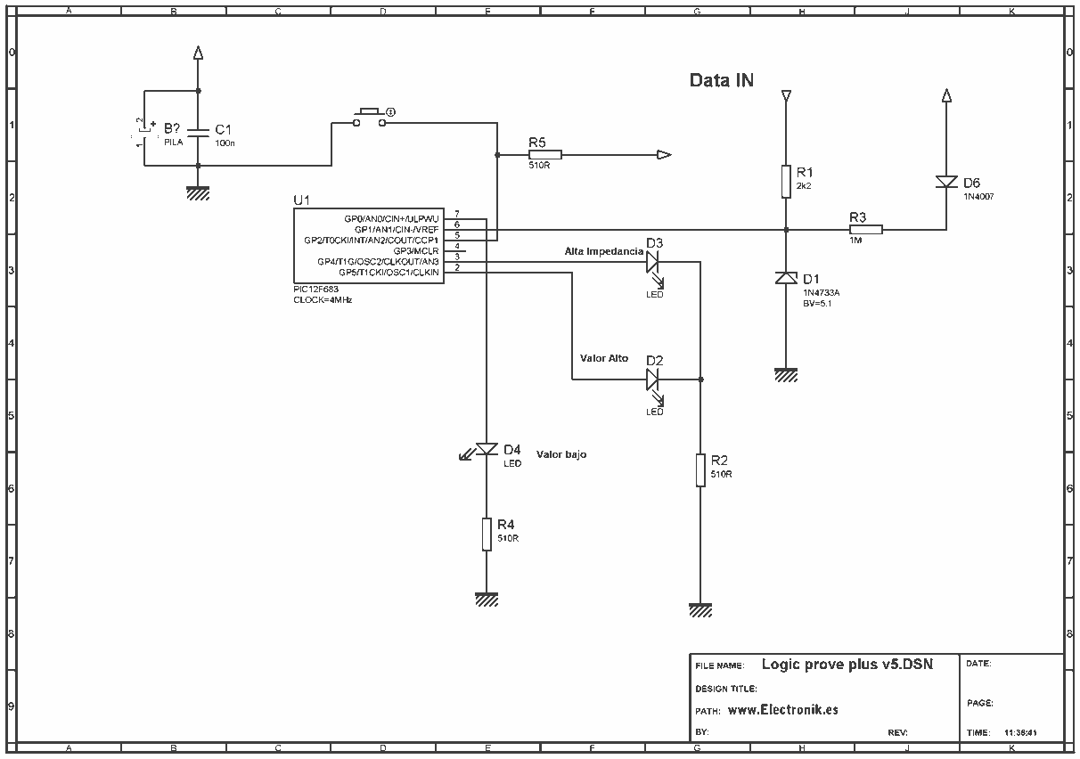 Logic Probe with PIC12F683 – Circuit Schematic