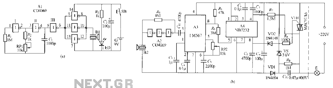 Ultrasonic remote control dimmer light circuit