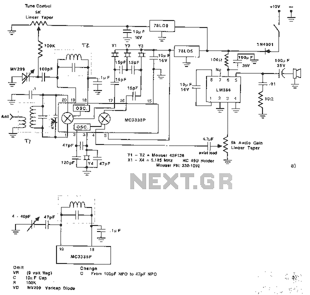 Receiver schematic design using MC3335PSSB circuit