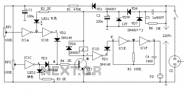 Mains voltage bidirectional limit alarm protection circuit diagram circuit