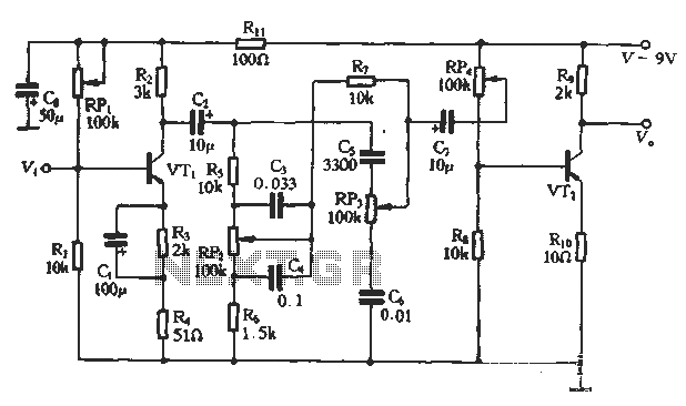 An attenuated tone control circuit diagram circuit