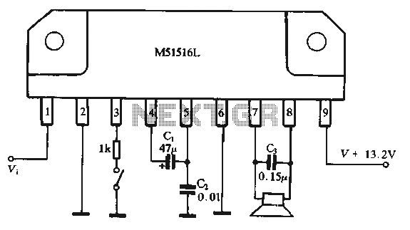 BTL amplifier composed by M51516L IC