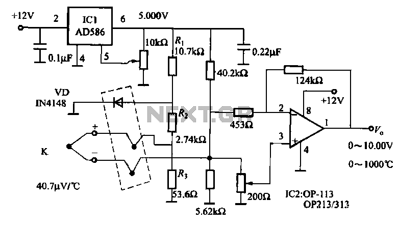 OP113 wide range of precision temperature measurement circuit