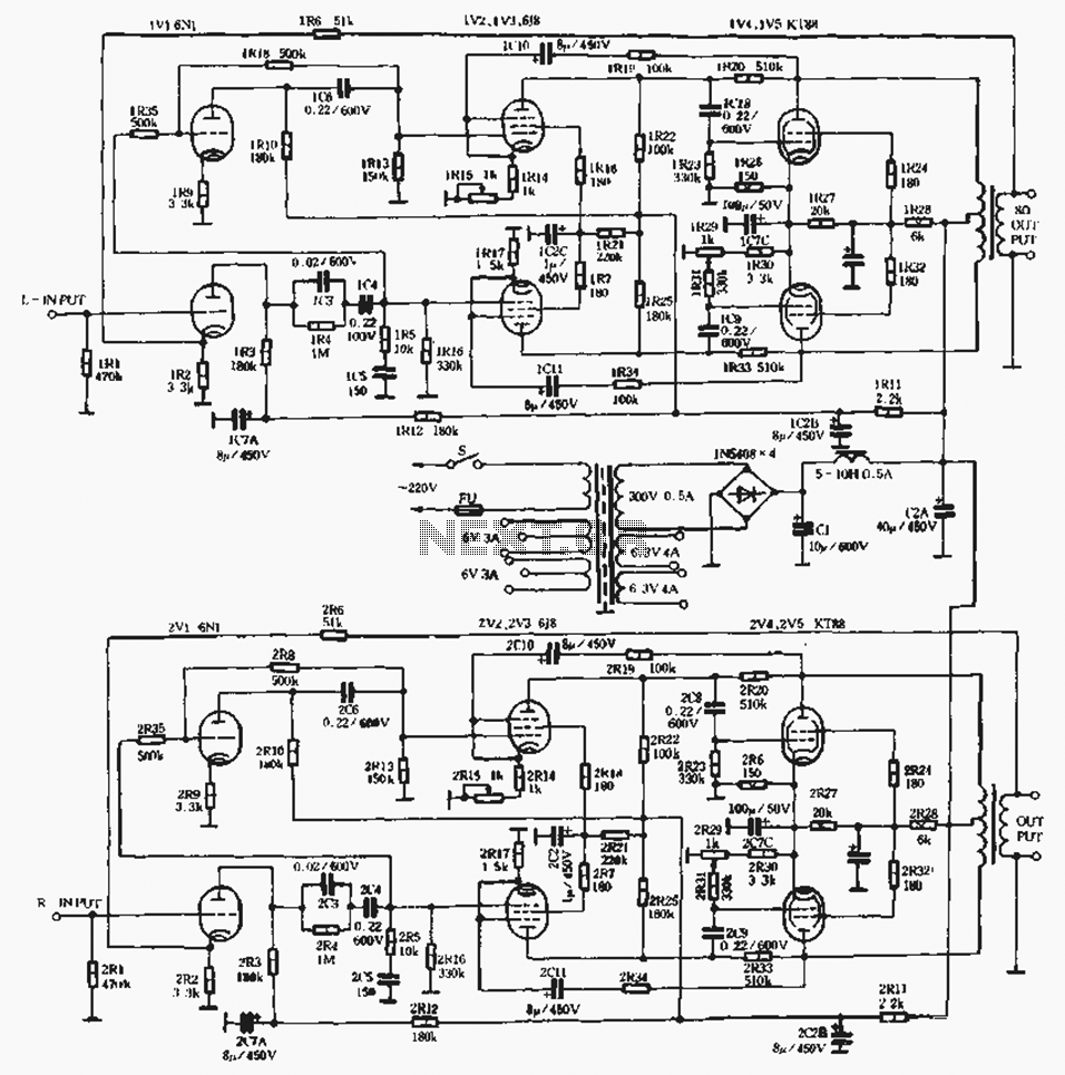 60W x2 standard linear type tube amplifiers circuit