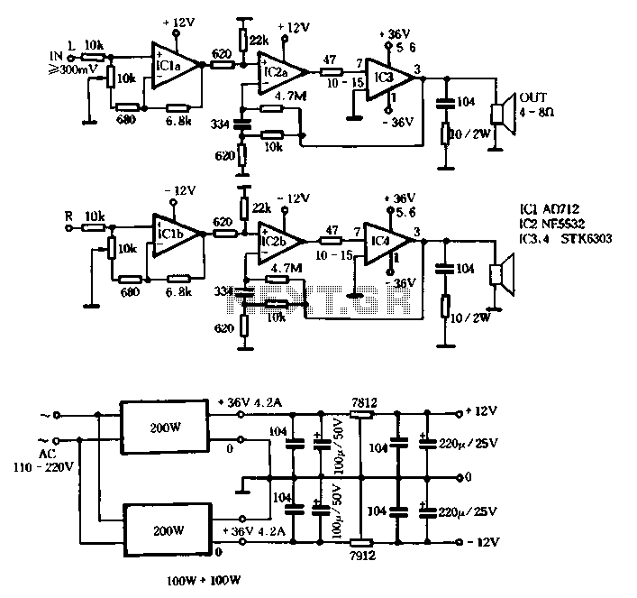 Switching power supply circuit with STK6303 circuit