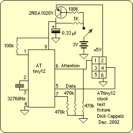 Clock/Calendar/Alarm with ATtiny12 – Circuit Schematic