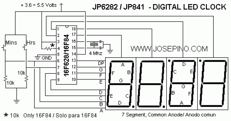 Led Clock using PIC16F84 – Circuit Schematic