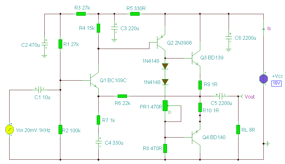 2 Watt Audio Amplifier circuit