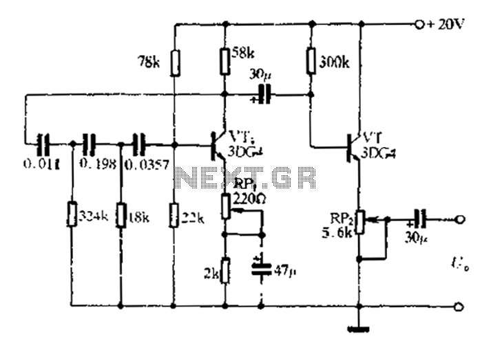 1kHz RC phase shift oscillator circuit