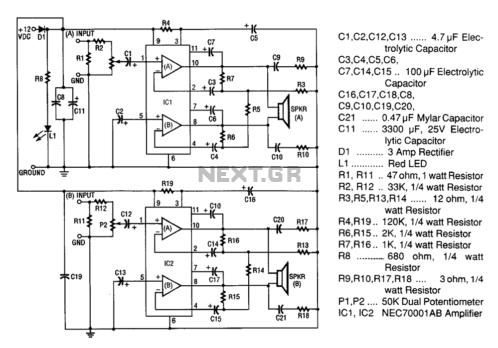 20W  20W stereo amplifier circuit diagram circuit