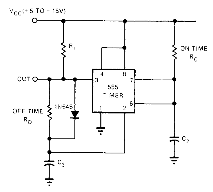 555 Timer astable oscillator circuit