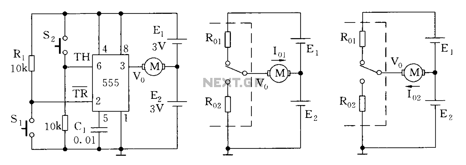 A control circuit diagram 555 pairs steady mode circuit