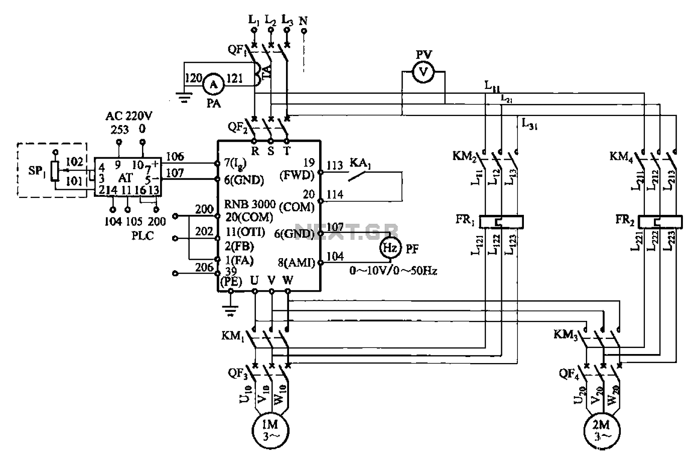 A control two water supply frequency control circuit a circuit