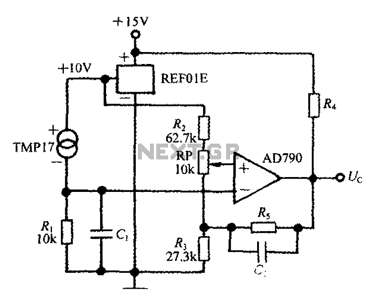 Adjustable thermostat controller circuit diagram created REF01E circuit