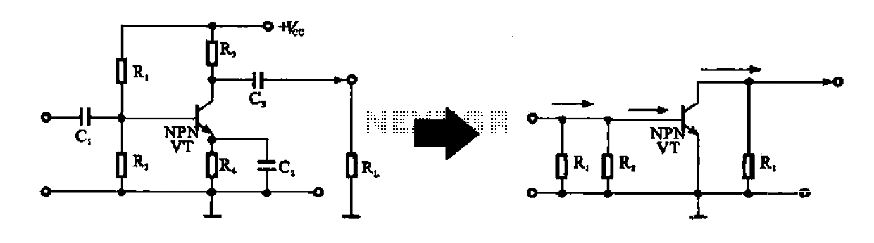 Alternating current voltage amplifier transistor circuit