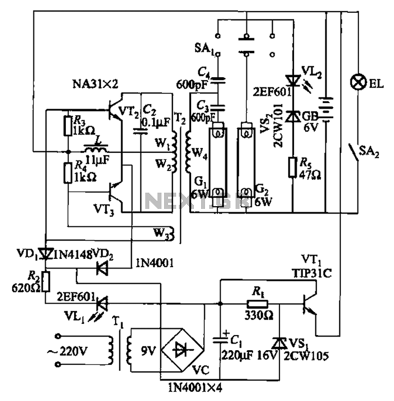 Double tube fluorescent emergency circuit 2 circuit