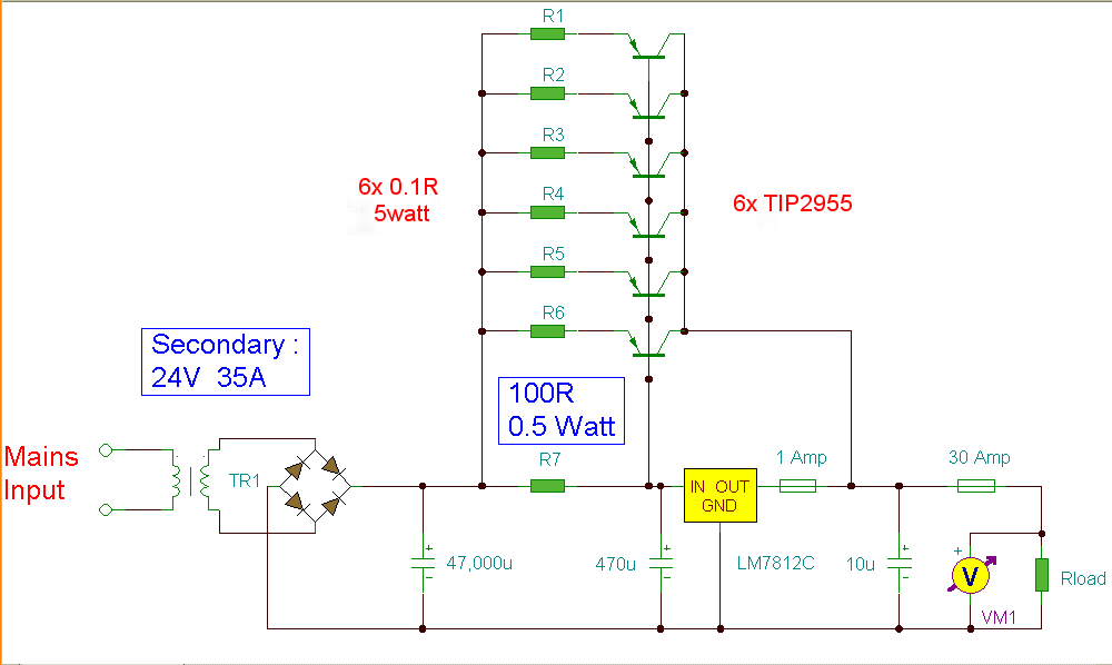 12 Volt 30 Amp PSU circuit