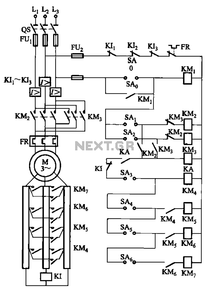 A control circuit reversing braking and reverse grading speed control function circuit