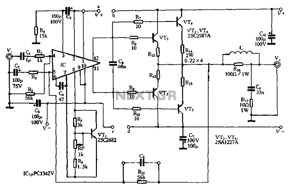 Compact 100W power amplifier circuit