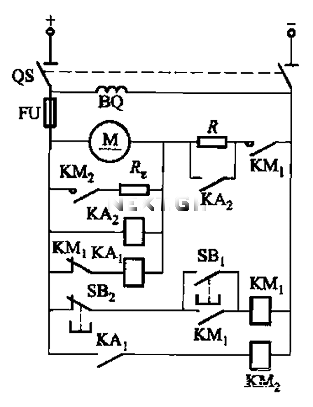 DC motor armature series resistance one way operation start dynamic braking circuit