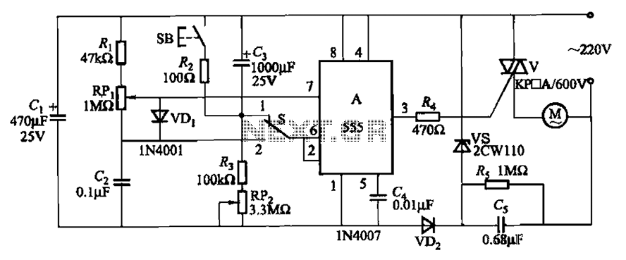 Three single-phase motor stepless thyristor circuits circuit