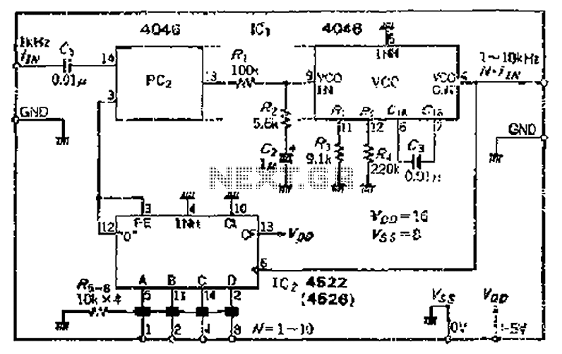 Using PLL Phase Locked Loop IC frequency N 1 to 10 of the multiplier circuit