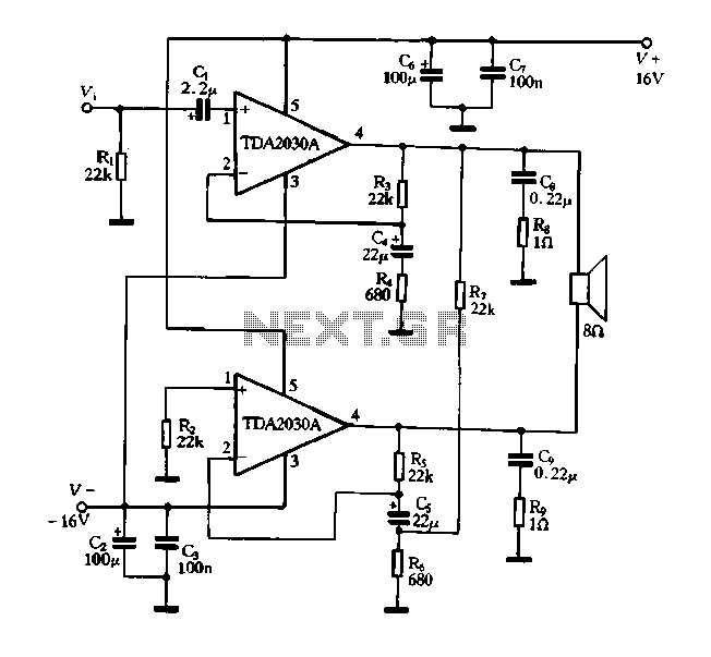 BTL amplifier composed by a single amplifier circuit