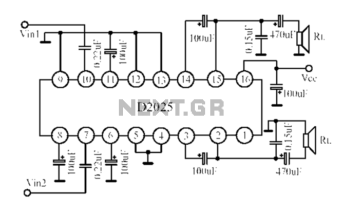 D2025 dual-channel audio amplifier circuit diagram circuit