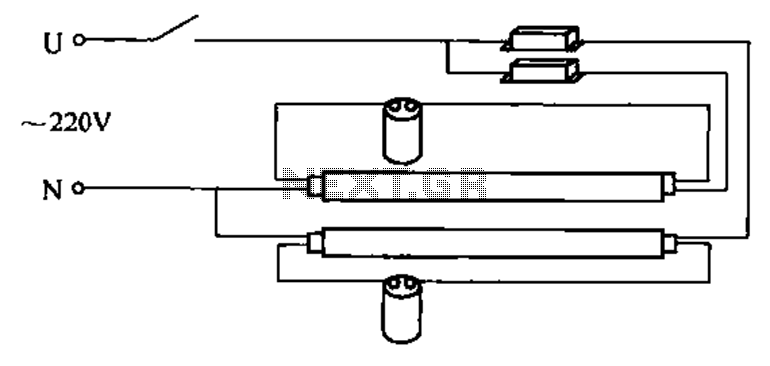 Double tube fluorescent lighting circuit